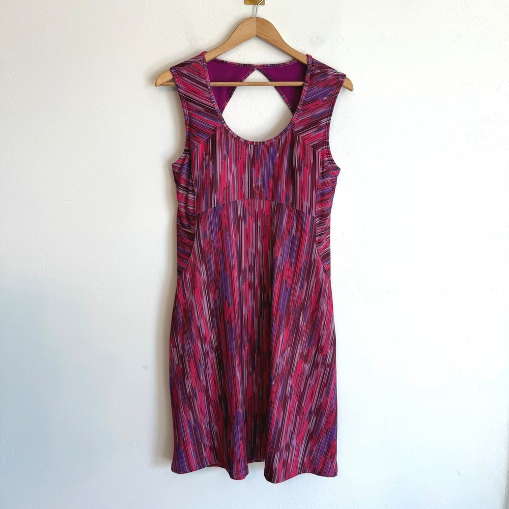 prAna Alec Athletic Dress M Azalea Rainblur Pink Purple Built In Bra Activewear
